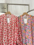 Floral Pleated V-Neck Chiffon Shirts